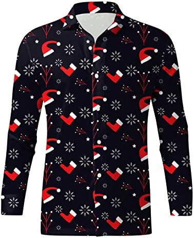כפתור חג המולד של Dsodan חולצות למגברים שרוול ארוך