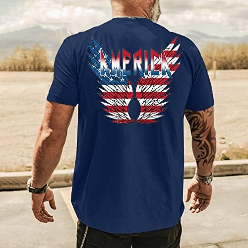 Xxbr 4 ביולי גברים חולצות שרוול קצר, כנפי דגל אמריקאי קיץ מודפסות רזה מתאימות