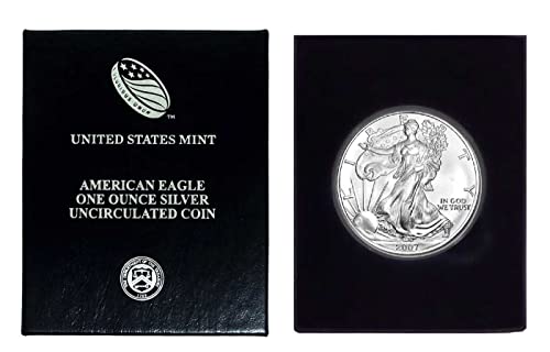 2007 - נשר הכסף האמריקני בטייט אוויר פלסטיק ותיבת מתנה עם תעודת האותנטיות שלנו דולר ארהב מנטה ללא סירוגין