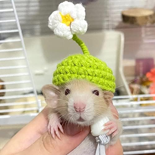 מיני כובע אוגר סרוגה כובע עליון פרח לבעלי חיים קטנים כמו חולדות אוגרים טאות נחשים ללבוש למסיבות