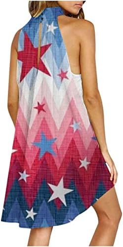 שמלת מיני קלאסית נשים לבושות קיץ אור שרוולים מתאימות שמלות דגל אמריקה של דגל אמריקה לנשים